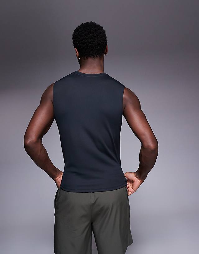 Asos 4505 Slim Fit Active Rib 90s Training Tank In Black