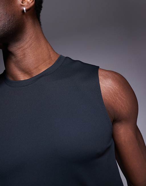 Asos 4505 Slim Fit Active Rib 90s Training Tank In Black