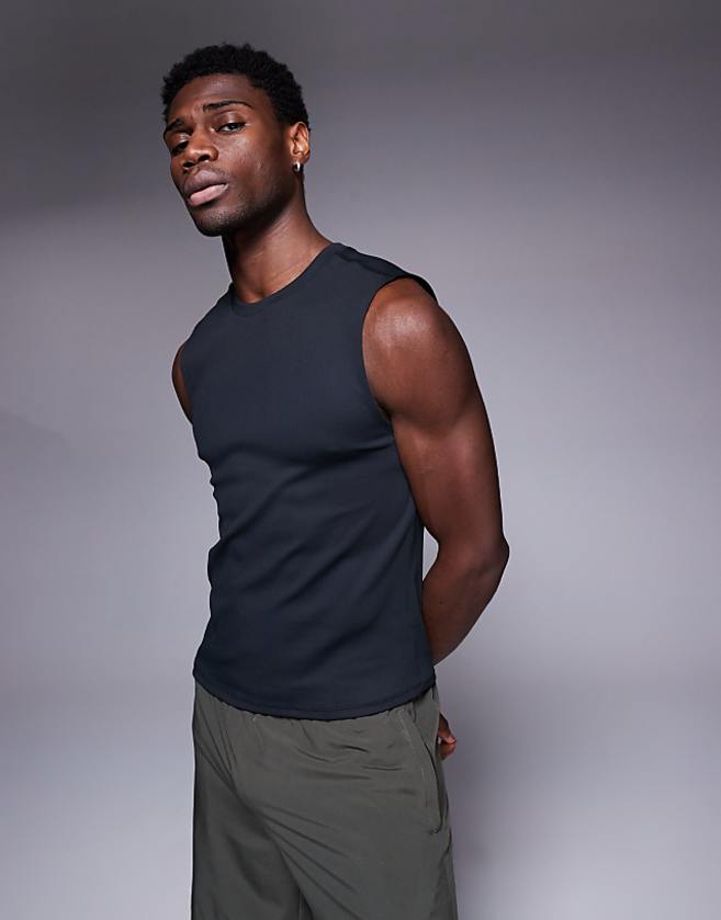 asos 4505 slim fit active rib 90s training tank in black