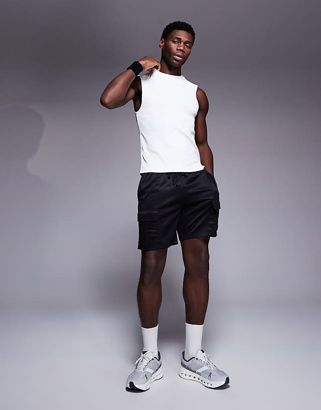 Asos 4505 Slim Fit Active Rib 90s Training Tank In White