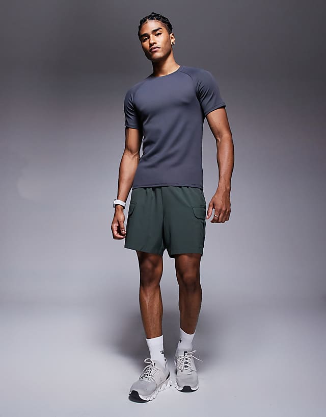 Asos 4505 Slim Fit Ribbed Training T-shirt In Graphite