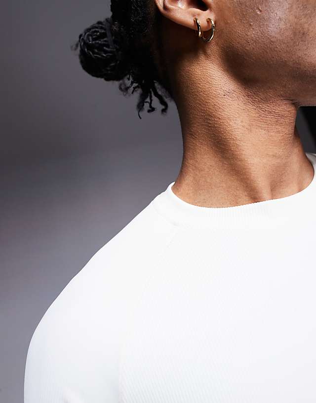 Asos 4505 Slim Fit Ribbed Training T-shirt In Vintage White
