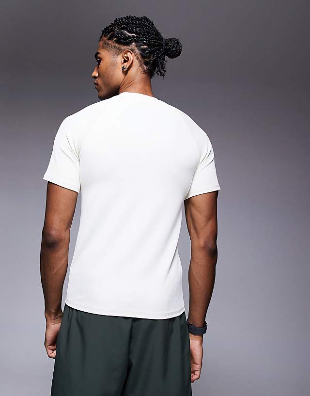 Asos 4505 Slim Fit Ribbed Training T-shirt In Vintage White