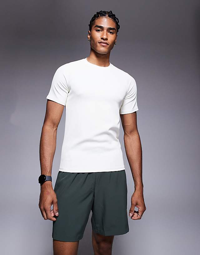 asos 4505 slim fit ribbed training t-shirt in vintage white