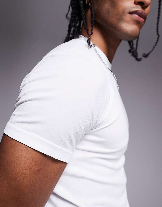 Asos 4505 Slim Fit Seamless Ribbed Training T-shirt In White