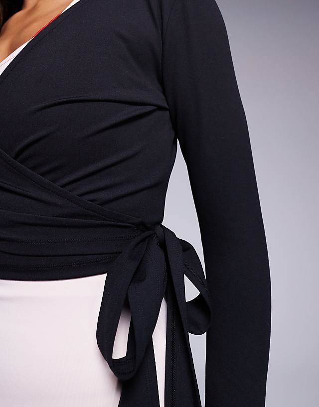 Asos 4505 Soft Touch Ballet Wrap Long Sleeve Top In Black
