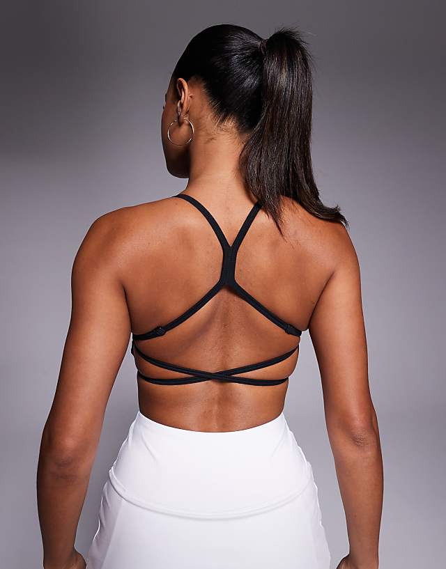 Asos 4505 Soft Touch Cross Back Light Support Sports Bra In Black