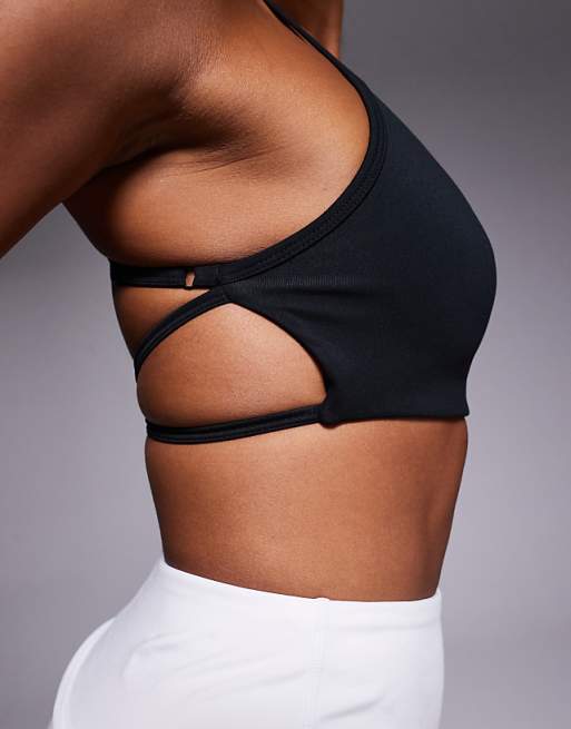 Asos 4505 Soft Touch Cross Back Light Support Sports Bra In Black