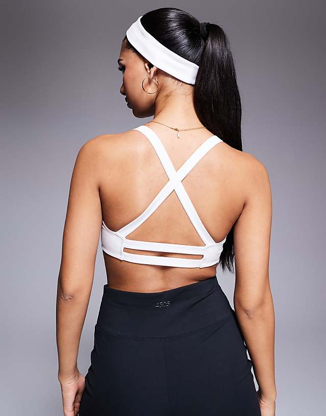 Asos 4505 Soft Touch Light Support Twist Front Sports Bra In White