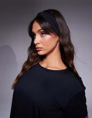 Asos 4505 Soft Touch Twist Front Pilates Headband In Black