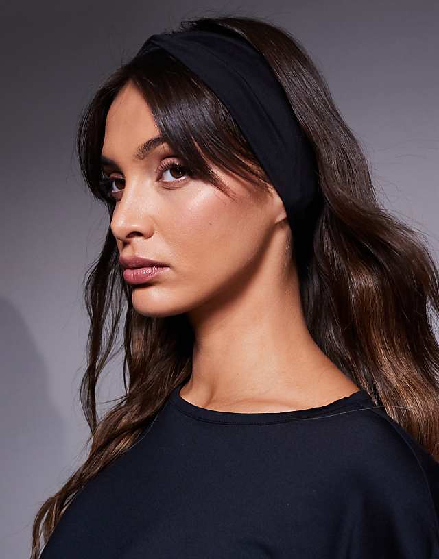 asos 4505 soft touch twist front pilates headband in black