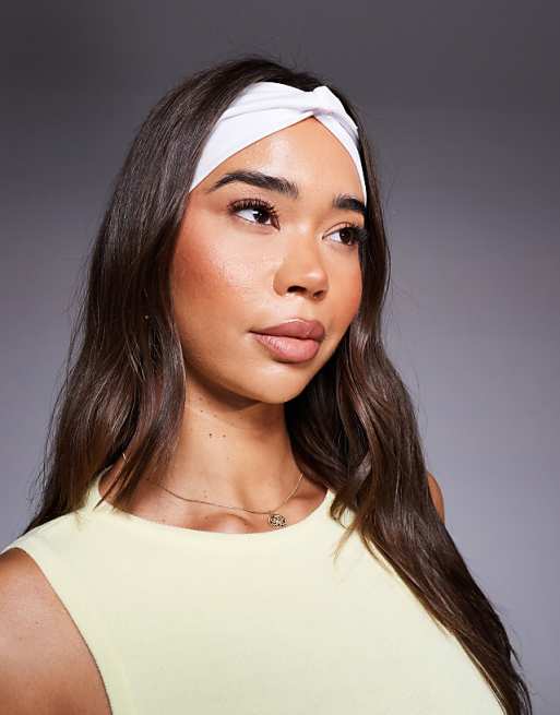 asos 4505 soft touch twist front pilates headband in white