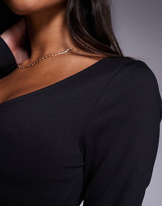 Asos 4505 Soft Touch Wide Neck Long Sleeve Top In Black