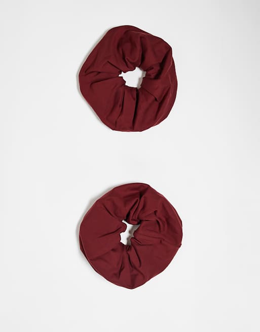asos 4505 soft touch yoga hair scrunchie 2 pack in burgundy