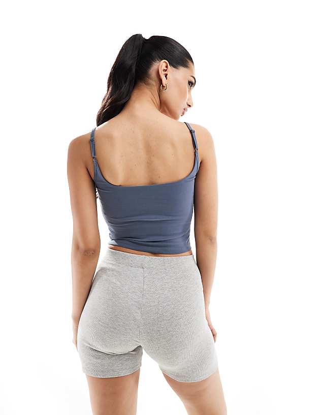 Asos 4505 Spaghetti Strap Soft Touch Vest Top With Inner Bra In Slate Blue