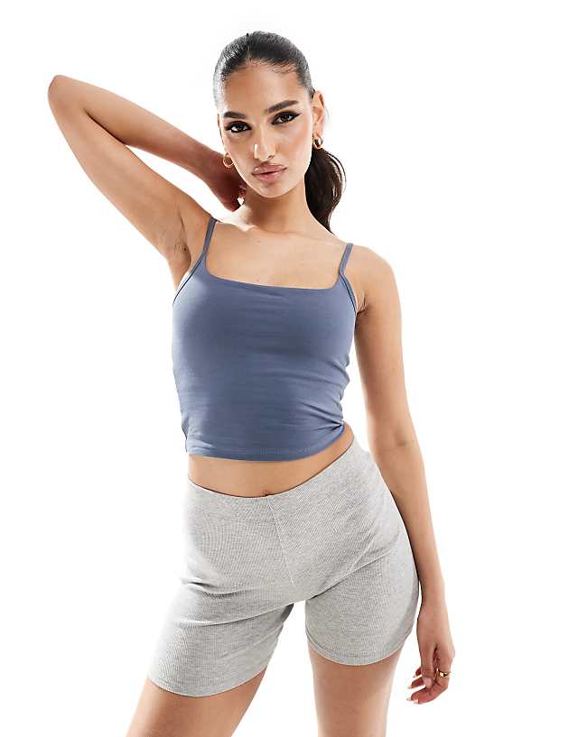 asos 4505 spaghetti strap soft touch vest top with inner bra in slate blue