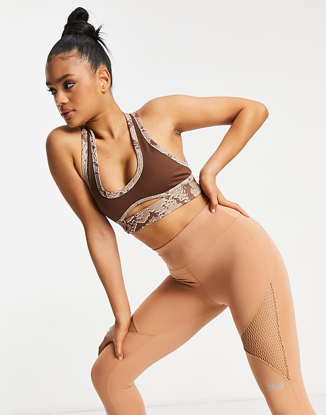 Asos 4505 Sports Bra With Snake Print Detail And Cut Out