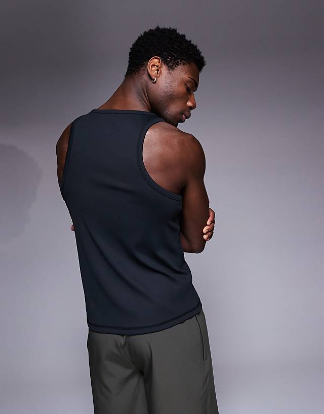 Asos 4505 Square Neck Slim Fit Active Rib Training Vest In Black