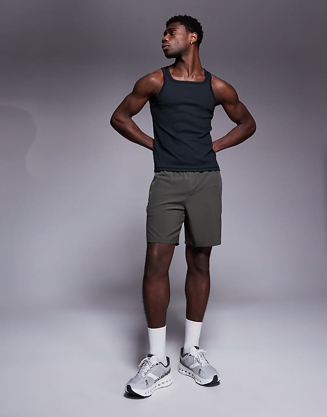 Asos 4505 Square Neck Slim Fit Active Rib Training Vest In Black