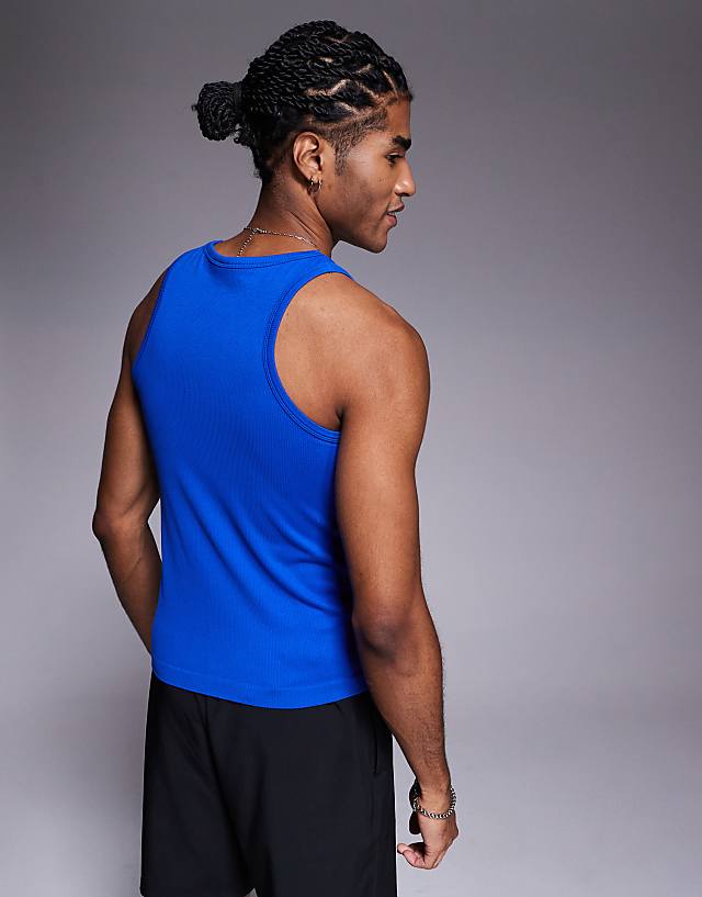 Asos 4505 Square Neck Slim Fit Seamless Rib Training Vest In Cobalt Blue