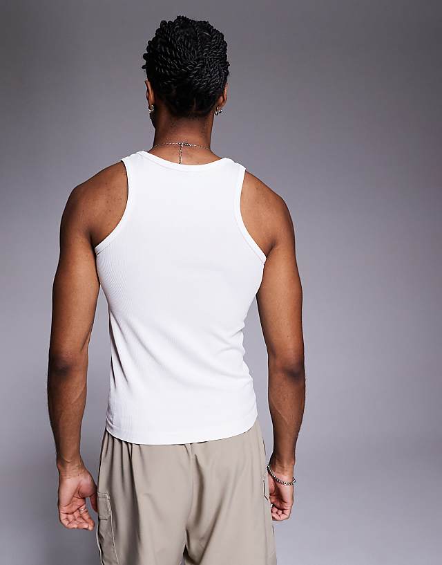 Asos 4505 Square Neck Slim Fit Seamless Rib Training Vest In White