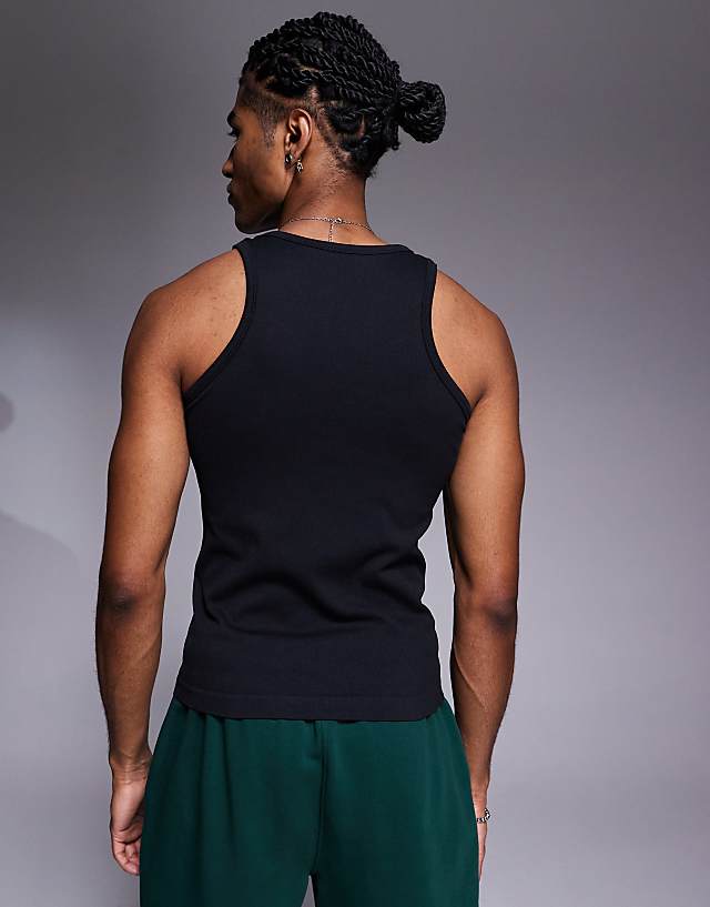 Asos 4505 Square Neck Slim Fit Seamless Rib Training Vest In Black