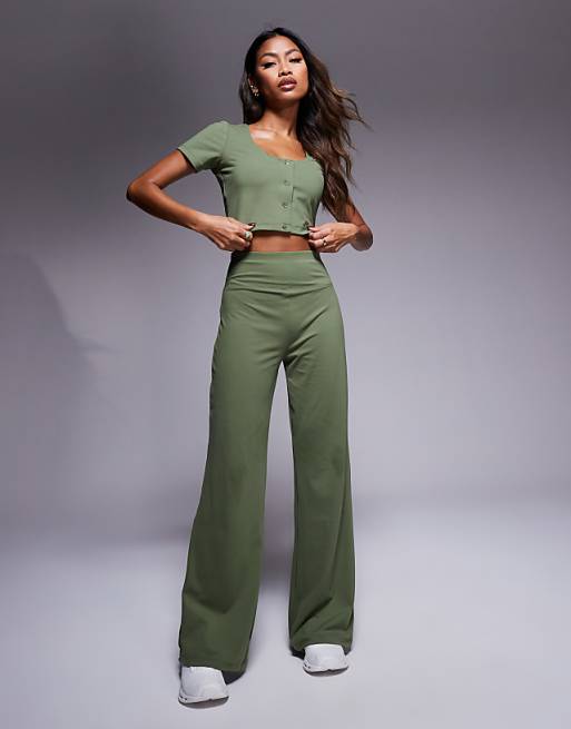 Asos 4505 Studio Soft Touch Active Short Sleeve Cardigan In Khaki