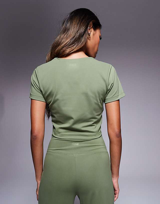 Asos 4505 Studio Soft Touch Active Short Sleeve Cardigan In Khaki