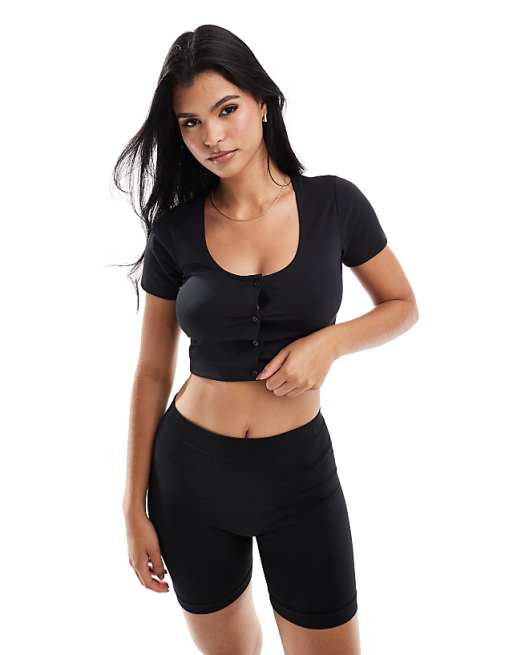 asos 4505 Studio soft touch active short sleeve cardigan in black
