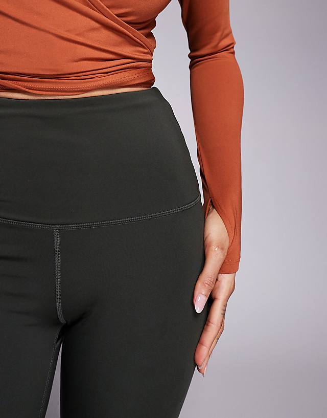 Asos 4505 Tall Icon Active Bum Sculpt High Waist Gym Legging With Inner Pocket In Khaki