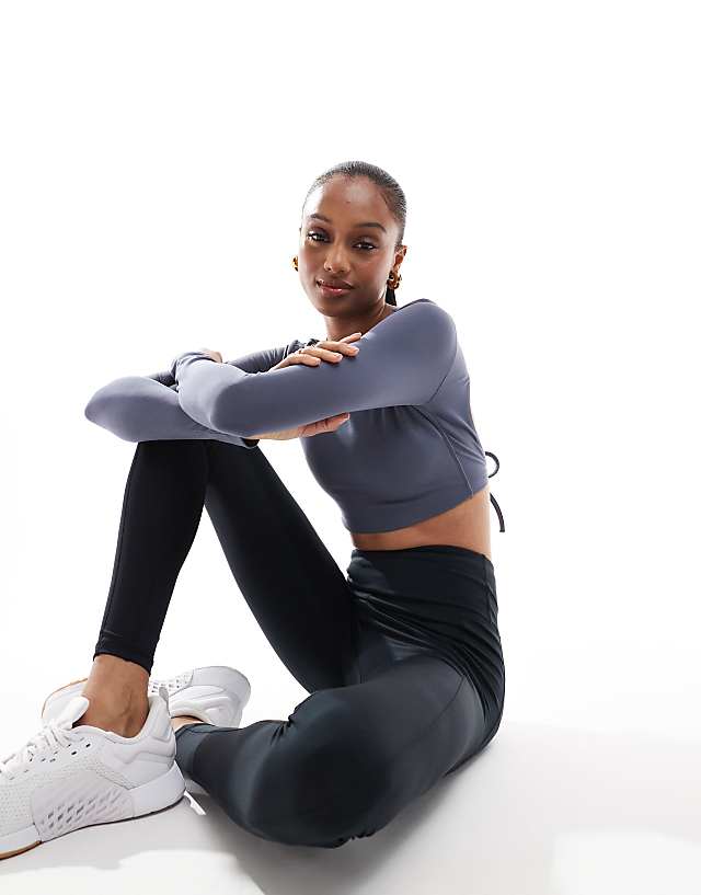 Asos 4505 Tall Icon Active Tie Waist Run Legging With Phone Pocket In Black