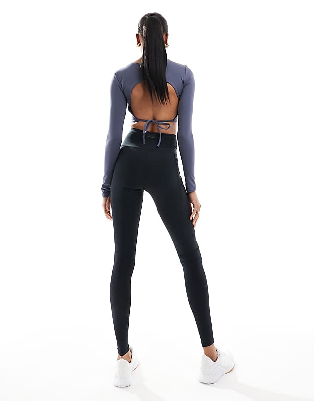 Asos 4505 Tall Icon Active Tie Waist Run Legging With Phone Pocket In Black