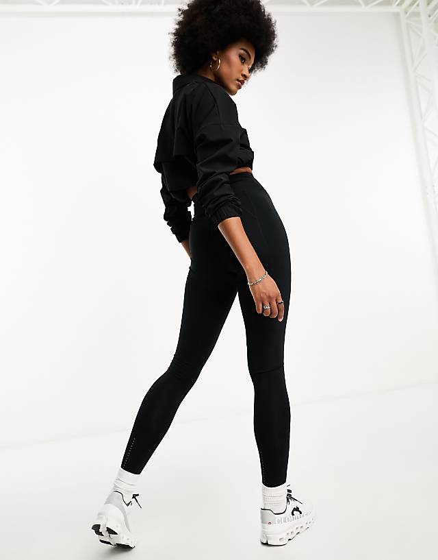 Asos 4505 Tall Icon Active Tie Waist Run Legging With Phone Pocket In Black