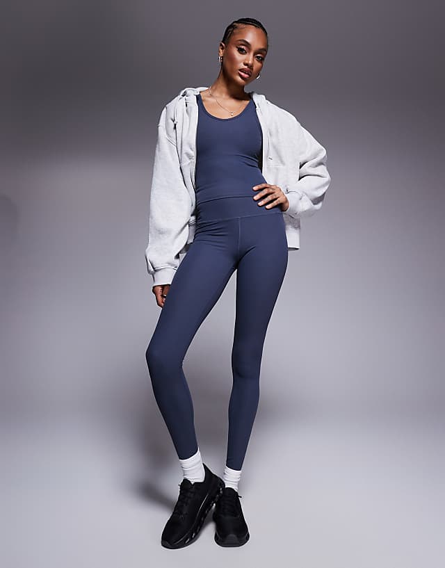 asos 4505 Tall soft touch rib high waist gym legging in blue grey