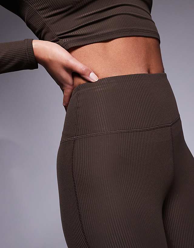 Asos 4505 Tall Soft Touch Rib Slim Kick Yoga Legging In Truffle