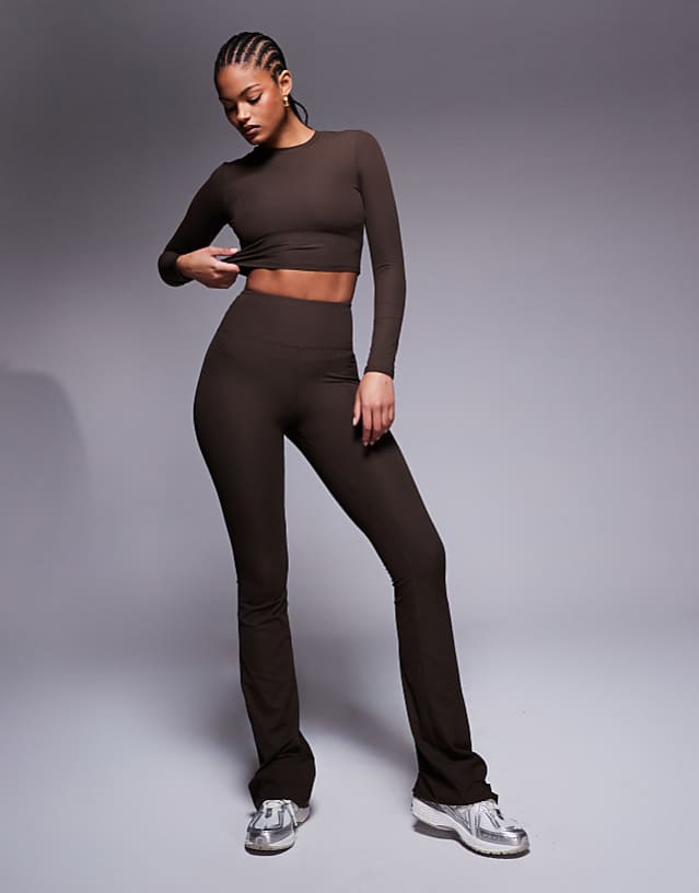 asos 4505 Tall soft touch rib slim kick yoga legging in truffle