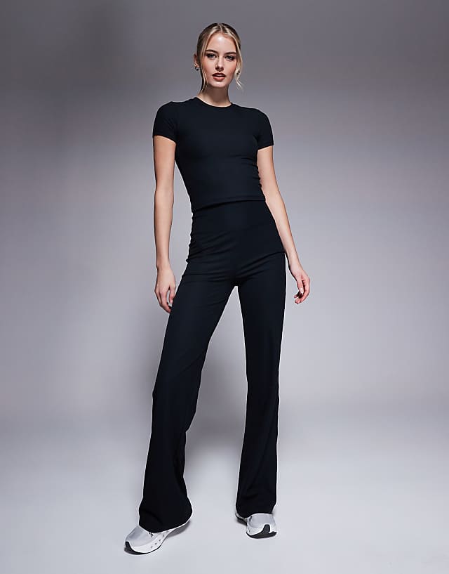 asos 4505 Tall soft touch rib wide leg dance pant in black