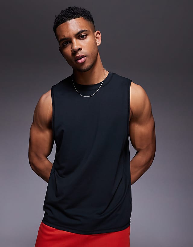 Asos 4505 Training Club Back Print Mesh Tank In Black