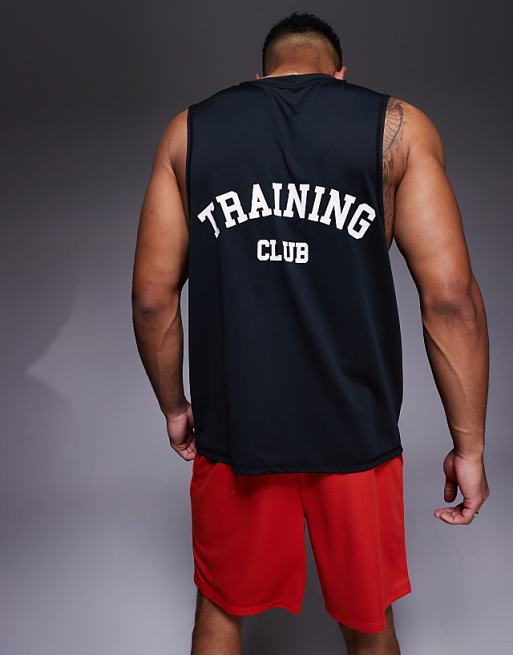 asos 4505 Training Club back print mesh tank in black