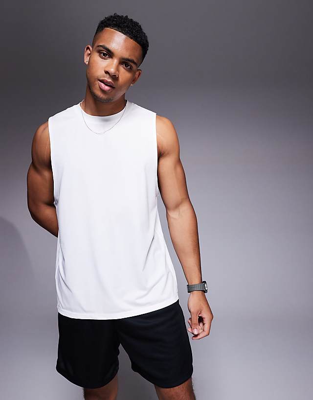 Asos 4505 Training Club Back Print Mesh Tank In White