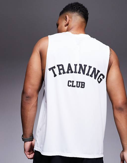 asos 4505 Training Club back print mesh tank in white