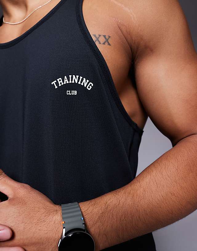 Asos 4505 Training Club Mesh Stringer Vest In Black