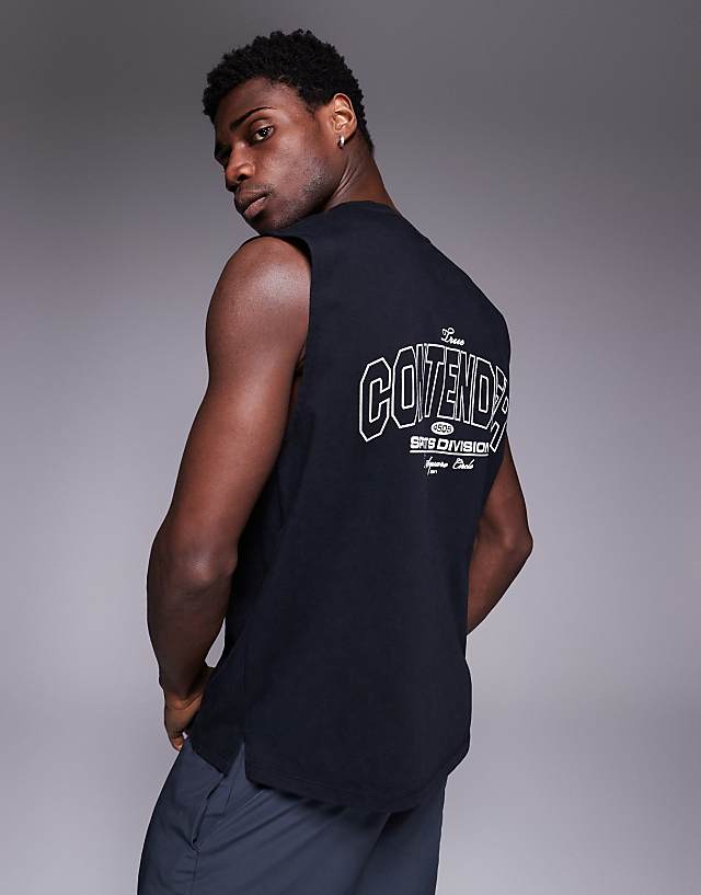 Asos 4505 Training Oversized Back Print Cotton Tank With Quick Dry Finish In Washed Black