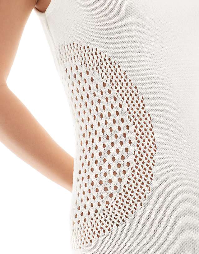 Asos 4th & Reckless Knitted Scoop Neck Panel Detail Beach Maxi Dress In Cream