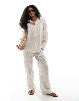 Asos 4th & Reckless Lightweight Linen Look Stripe Shirt And Lightweight Linen Trouser Co-ord In Beige
