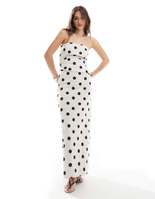Asos 4th & Reckless Linen Look Bandeau Longline Top And Maxi Skirt Co-ord In Cream Polka Dot