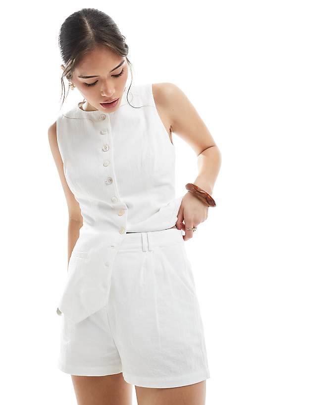 asos 4th & Reckless linen look shorts co-ord in white