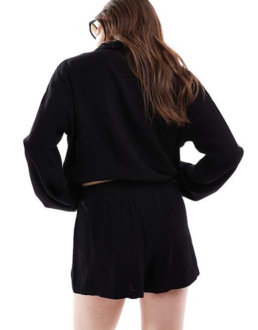 Asos 4th & Reckless Linen Shirred Waist Shorts Co-ord In Black