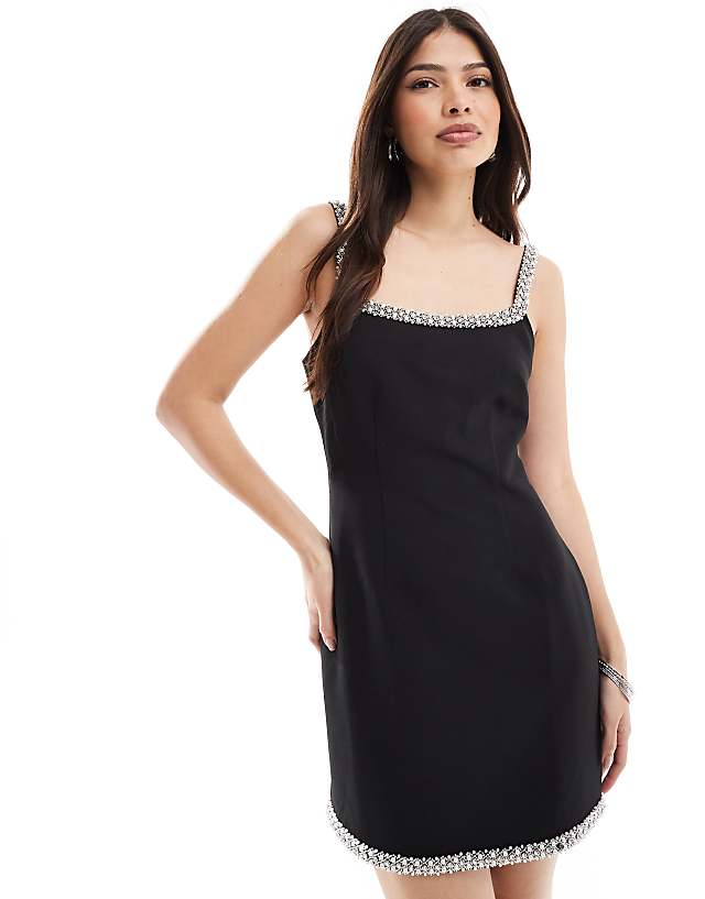 Asos 4th & Reckless Pearl Embellished Trim Tailored Cami Mini Dress In Black