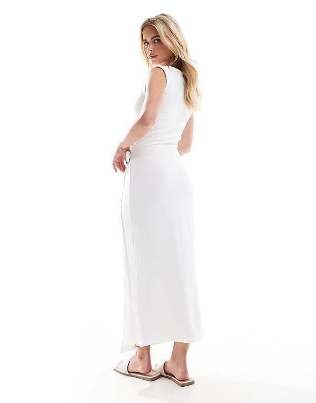 Asos 4th & Reckless Petite Sleeveless Wrap Drape Ring Detail Maxi Dress In White